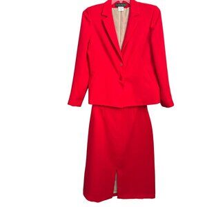 Harvé Benard Red Womens Blazer & Skirt Suit Set Size 8 100% Polyester Classic Bu